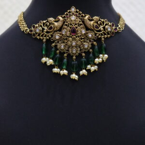 SWA32-Heavy peacock choker with monalisa beads