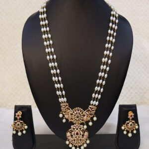 SWA52-White rice pearls chain with earrings