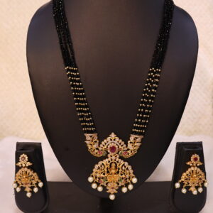 SWA57-6 Lines blackbeads long chain with earrings