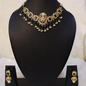 SWA61-Lakshmi choker set with green monalisa beads